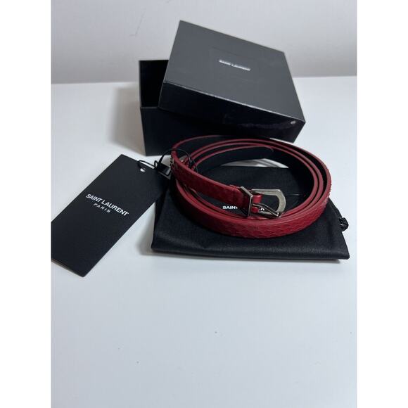 NWT! $445 YSL Saint Laurent Pitone Python Lacquer RED Cherry Skinny Belt 100 Cm - Picture 1 of 12